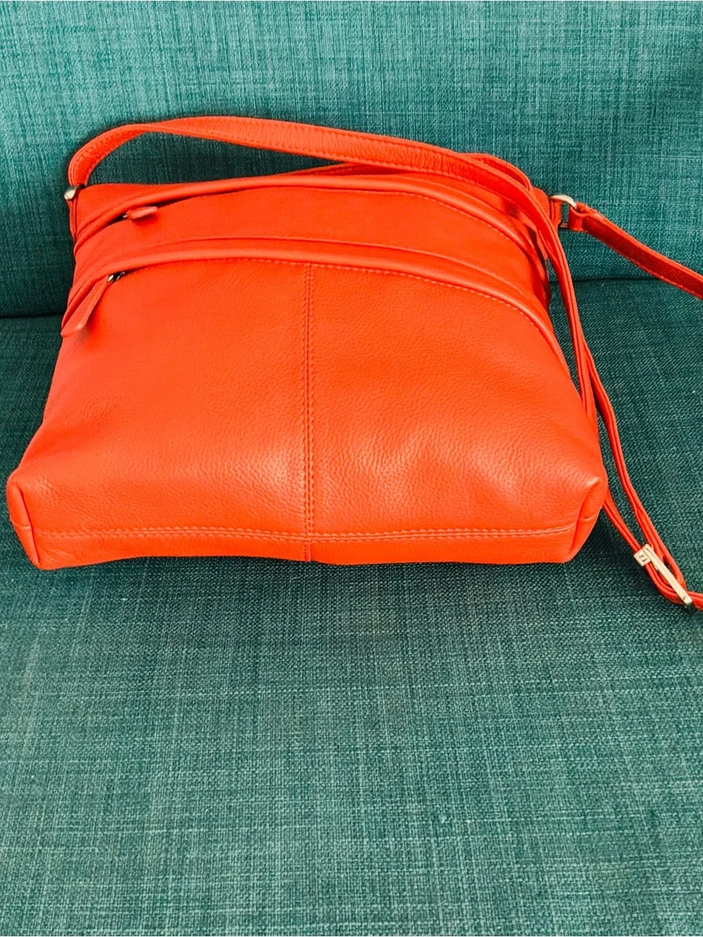 ili New York Double Zip Genuine Leather Organizer Crossbody Bag-Vibrant Orange